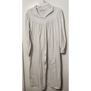 Vtg Nicole White Pastel Long Nightgown Floral Lace Front Zip Union‎ Made USA Med